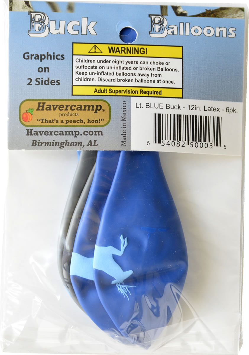 Havercamp Party Products - Light Blue Camo - Latex Balloons - Set of six on Card Back