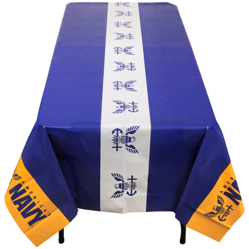 Havercamp Party Products - US Navy - Plastic Tablecover - End View High Angle