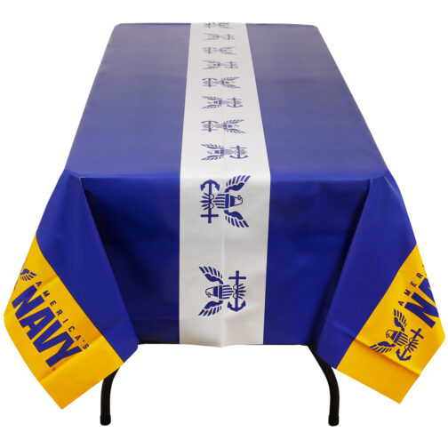 Havercamp Party Products - US Navy - Plastic Tablecover - End View Lower Angle