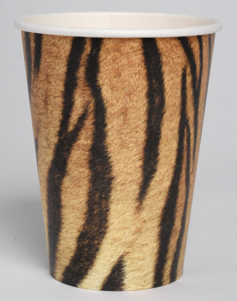 Jungle Safari – Paper Cups 12 oz. Tiger 8-pack – Havercamp Party Products