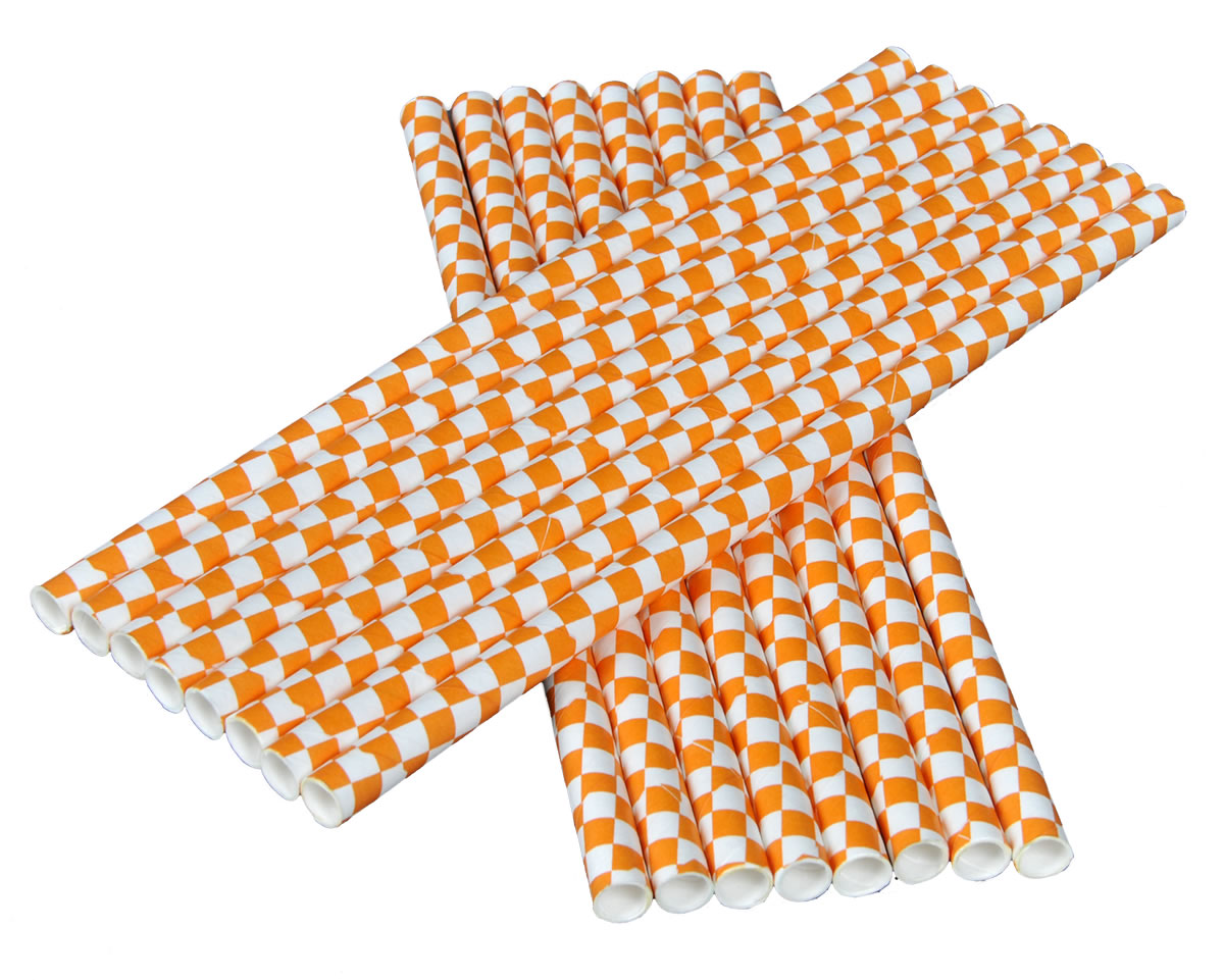 Team Colors - Checkerboard Orange & White Straws