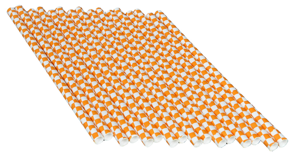 Team Colors - Checkerboard Orange & White Straws - Image 2