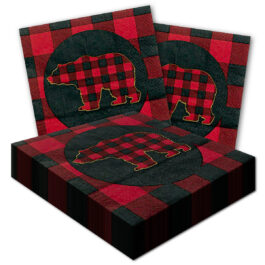 Buffalo Plaid – Beverage Napkin with Bear 16-pack