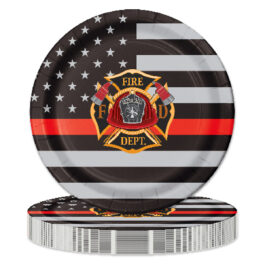 Emergency – Thin Red Line – Plates Round 9″ with Fire Dept insignia 8-pack