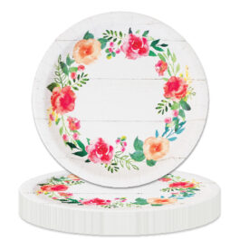 Shiplap Chic – Plates Round 10″ with Floral Wreath 8-pack