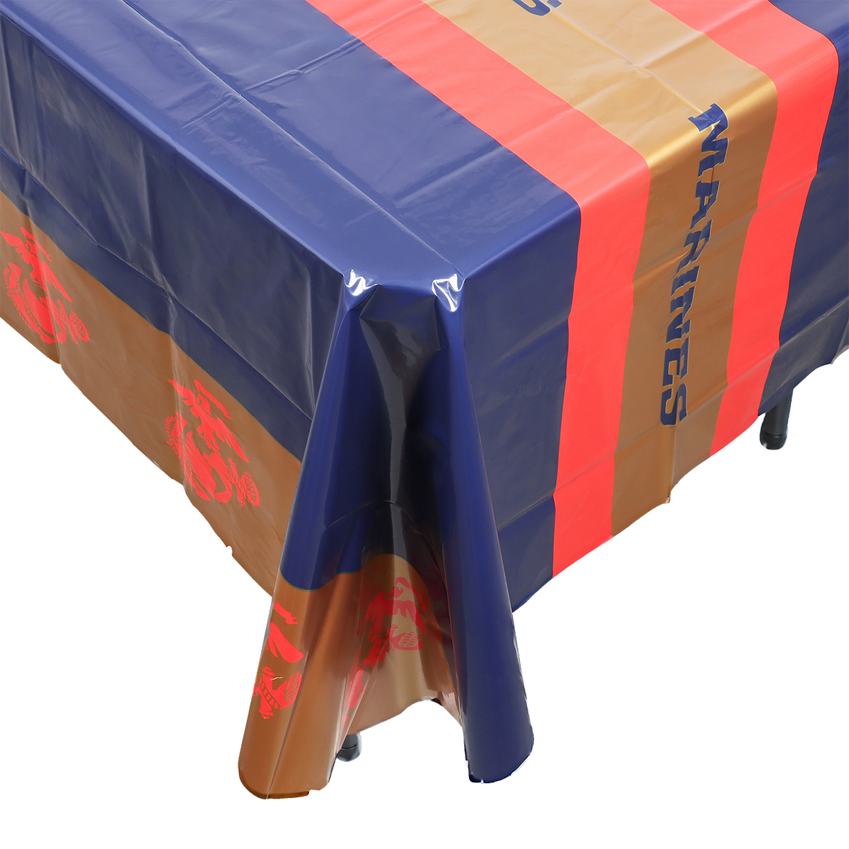 Havercamp Party Products - US Marines - Tablecover Lightweight Plastic 54" x 108" - Corner View